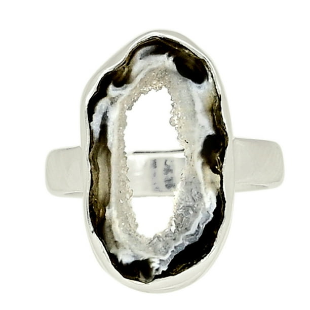 Solid 925 Sterling Silver Jewelry Multi-Color Geode Druzy Ring 